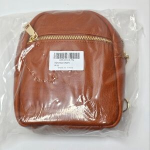 Vegan Leather Mini Backpack Purse Brown Gold Tone Hardware